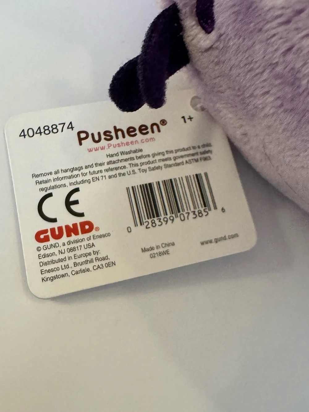 Gund Pusheen Purple Cat Plush with Pink Heart & Teal Stripes 6” Soft Stuffed